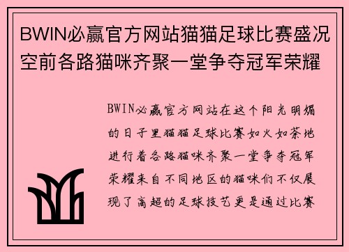 BWIN必赢官方网站猫猫足球比赛盛况空前各路猫咪齐聚一堂争夺冠军荣耀